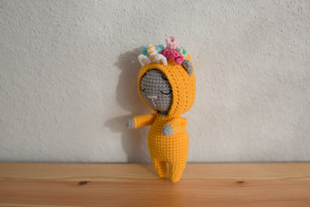 Children's toy cute gray cat, handmade.の写真素材