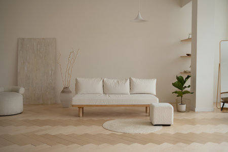 Modern interior design of living room with sofa and coffee tableの写真素材