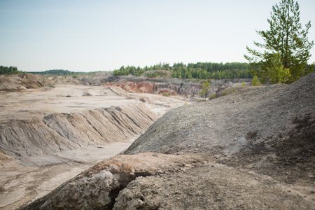 Landscape of a mining quarry in summer on a sunny dayの写真素材
