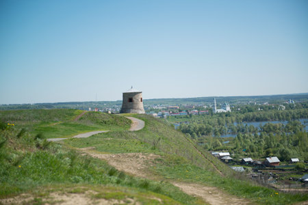 View of the fortress on the bank of the river.の写真素材