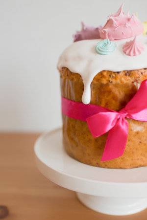 Easter cake on the wooden table. Shallow dof.
