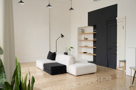 Modern bright interiors apartment living roomの写真素材