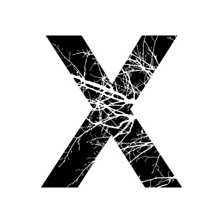Letter X double exposure with white tree on black background.Vector isolated illustration.Black and white double exposure silhouette numbers combined with photograph of nature.Letters of the alphabetの写真素材