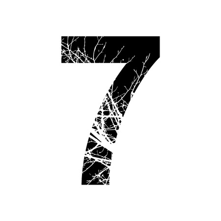 Number 7 double exposure with white tree on black background.Vector isolated illustration.Black and white double exposure silhouette numbers combined with photograph of nature.Letters of the alphabetの写真素材