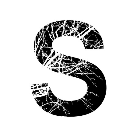 Letter S double exposure with white tree on black background.Vector isolated illustration.Black and white double exposure silhouette numbers combined with photograph of nature.Letters of the alphabetの写真素材