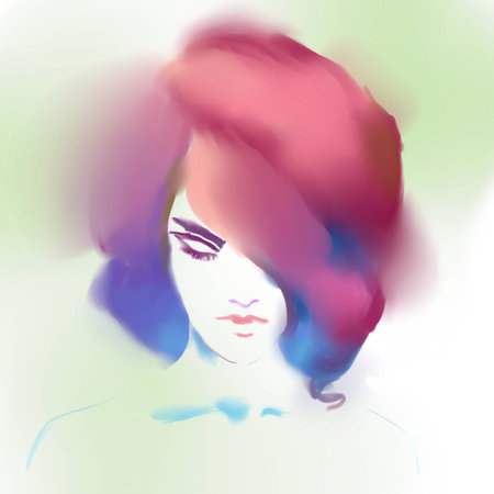 Beautiful woman portrait with fashion haircut and creative trendy make-up. Fashion woman with trendy sunset color hairstyleの写真素材