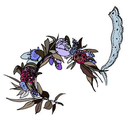 Vintage flowers wreath. Vector  Wreath Background. Easy to edit. Perfect for invitations or announcements. Hand drawn round frame with posy roses, ranunculus, anemones, leaves and floral elements. Vector designのイラスト素材