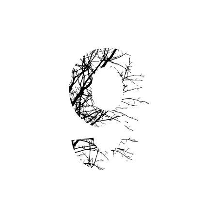 Number 9 double exposure with black trees isolated on white background.Vector  illustration.Black and white double exposure silhuette numbers combined with photograph of nature.Letters of the alphabetのイラスト素材