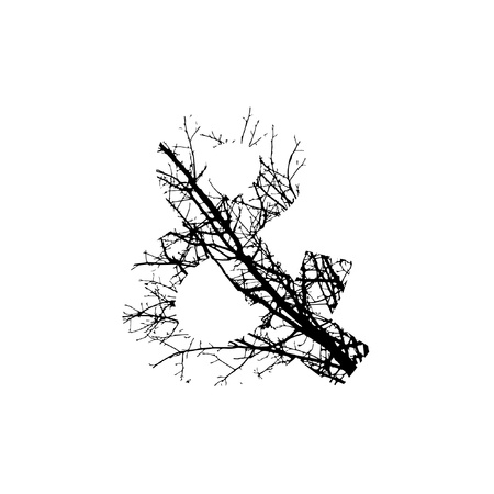 Symbol & double exposure with black trees isolated on white background.Vector  illustration.Black and white double exposure silhuette numbers combined with photograph of nature.Letters of the alphabetのイラスト素材