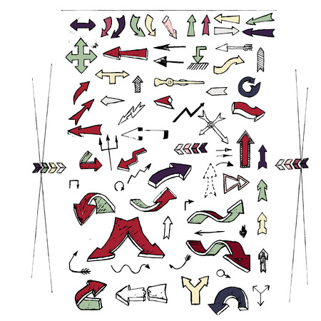 Set of color universal arrows. Vector lllustration. Sketch style. Arrows for website, cartoon.のイラスト素材