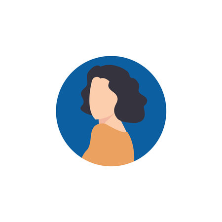Round profile image of female avatar for social networks with half circle. Fashion and beauty. Bright vector illustration in trendy style.のイラスト素材