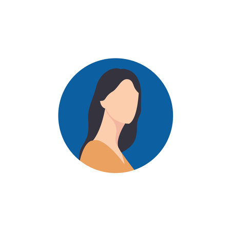 Round profile image of female avatar for social networks with half circle. Fashion and beauty. Bright vector illustration in trendy style.のイラスト素材