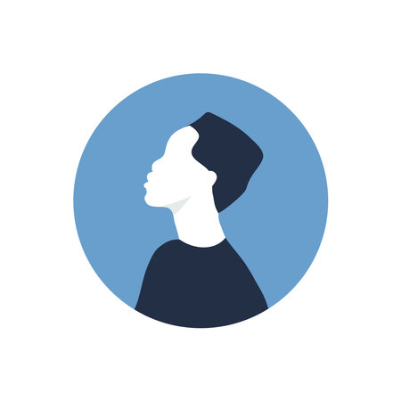 Round profile image of female avatar for social networks with half circle. Fashion and beauty. Bright vector illustration in trendy style.のイラスト素材