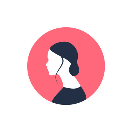 Round profile image of female avatar for social networks with half circle. Fashion and beauty. Bright vector illustration in trendy style.のイラスト素材