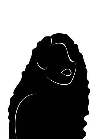 Silhouette profile image of female avatar for social networks. Fashion and beauty. Black white vector illustration.のイラスト素材