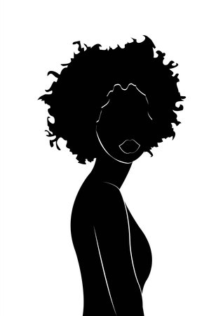 Silhouette profile image of female avatar for social networks. Fashion and beauty. Black white vector illustration.のイラスト素材