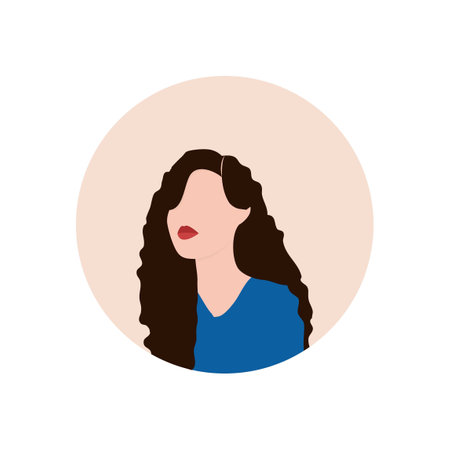 Round profile image of female avatar for social networks with half circle. Fashion and beauty. Bright vector illustration in trendy style.のイラスト素材