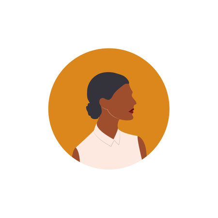 Round profile image of female avatar for social networks with half circle. Fashion and beauty. Bright vector illustration in trendy style.のイラスト素材