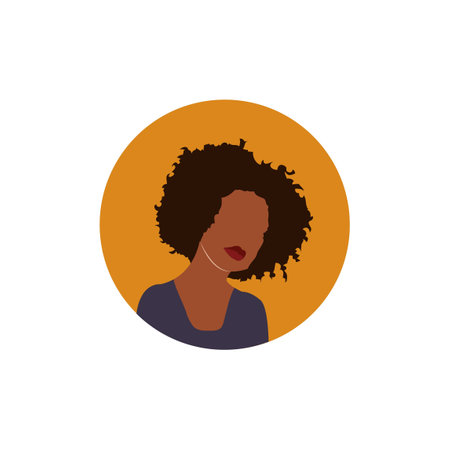 Round profile image of female avatar for social networks with half circle. Fashion and beauty. Bright vector illustration in trendy style.のイラスト素材