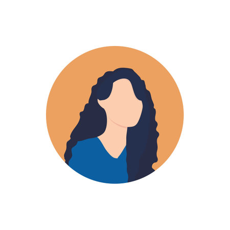 Round profile image of female avatar for social networks with half circle. Fashion and beauty. Bright vector illustration in trendy style.のイラスト素材