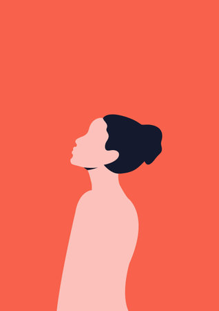 Women's day campaign poster background design with hair girl with face silhouette vector illustration.のイラスト素材