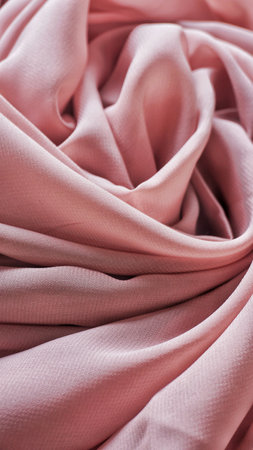 Pink silk background. The texture of the pink polycotton fabric is smooth and soft with beautiful close-up fabric details. Textile pattern with dense, breathable and flexible fiberの写真素材