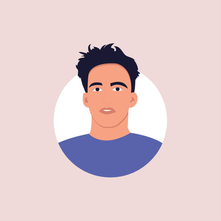 Profile image of male avatar for social networks with half circle. Fashion vector. Bright vector illustration in trendy style.のイラスト素材