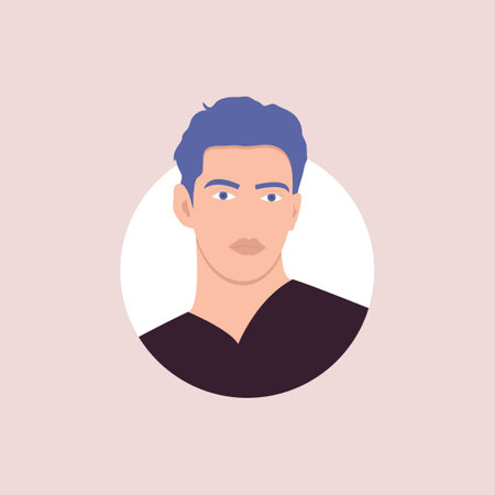 Profile image of male avatar for social networks with half circle. Fashion vector. Bright vector illustration in trendy style.のイラスト素材