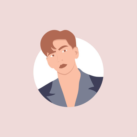 Profile image of male avatar for social networks with half circle. Fashion vector. Bright vector illustration in trendy style.のイラスト素材