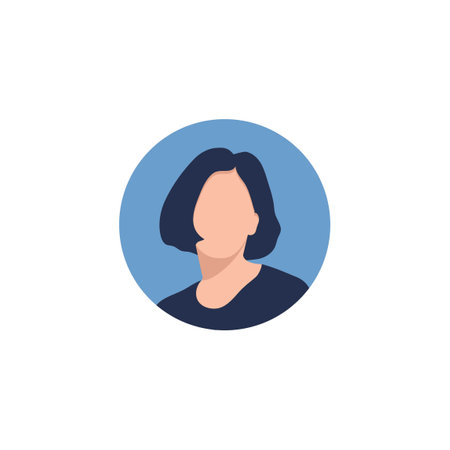 Round profile image of female avatar for social networks with half circle. Fashion, beauty, blue and black. Bright vector illustration in trendy style.のイラスト素材