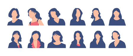 Set of different women avatars. Vector illustration in flat style.のイラスト素材