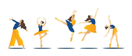 Ballet dancer girl in different poses. Set of vector illustrations.のイラスト素材