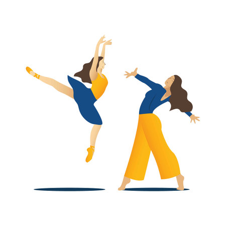 Two girls dancing hip-hop. Vector illustration in flat style.のイラスト素材