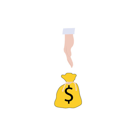 Money bag and hand. Vector illustration in flat style on white background.のイラスト素材