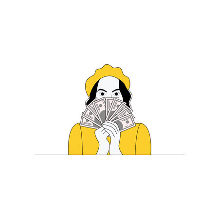 Woman holding a lot of money. Vector illustration in flat style.のイラスト素材