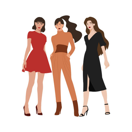 Fashionable women. Vector illustration in flat style on white background.のイラスト素材