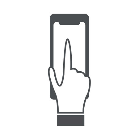 Hand holding smartphone iconのイラスト素材