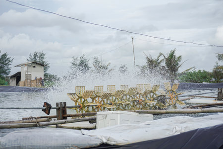 Water turbine in Indonesia. Water turbine is part of the water supply system.の写真素材