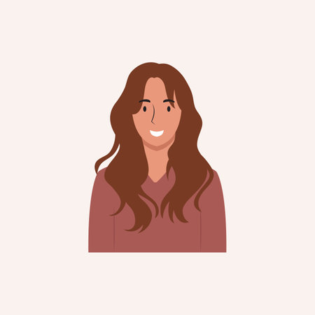 Beautiful girl with long brown hair. Vector illustration in flat styleのイラスト素材