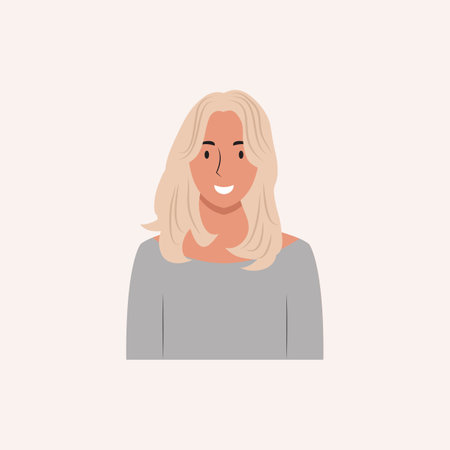 Smiling blonde woman with long hair. Vector illustration in flat styleのイラスト素材