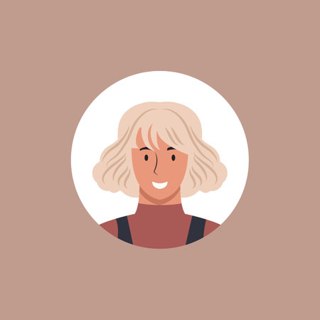 Blonde woman portrait in circle. Vector illustration in flat style.のイラスト素材