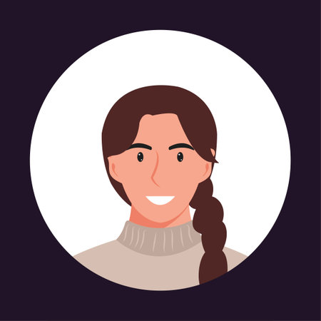 Circle the avatar with the face of a young person. Portraits of women of various races and hairstyles. Collection of user profiles. Round icon with happy smiling human. Colorful flat vector illustration.のイラスト素材