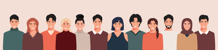 A group of people from different cultures and traditions. Diversity. Diverse multiracial and multicultural groups of people. Vector illustration in flat style.のイラスト素材
