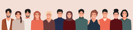 A group of people from different cultures and traditions. Diversity. Diverse multiracial and multicultural groups of people. Vector illustration in flat style.のイラスト素材