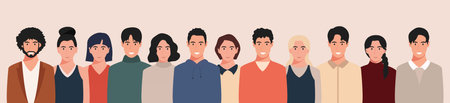 A group of people from different cultures and traditions. Diversity. Diverse multiracial and multicultural groups of people. Vector illustration in flat style.のイラスト素材