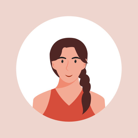 Circle the avatar with the portrait women of various races and hairstyles. Collection of user profiles. Round icon with happy smiling human. Colorful flat vector illustration.のイラスト素材