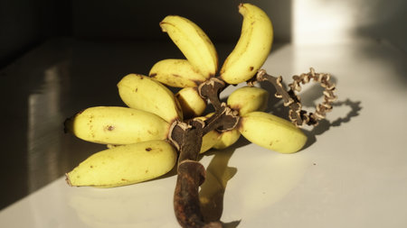Bunch of ripe bananas on a white background. Close-up.の写真素材
