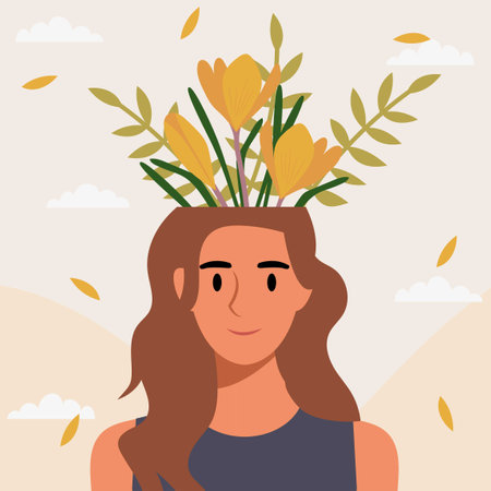 Flat design vector illustration concept of woman with flowers in her head.のイラスト素材