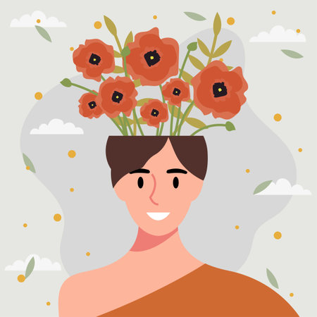 Flat design vector illustration concept of woman with flowers in her head.のイラスト素材