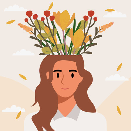 Flat design vector illustration concept of woman with flowers in her head.のイラスト素材